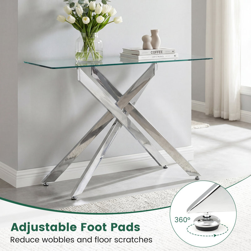 115cm Glass Top Console Table, Silver