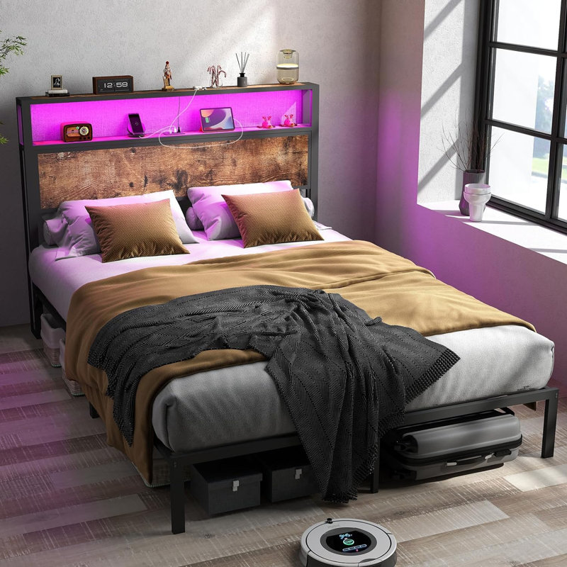 Wrought Studio™ Hugo Modern Platform Bed Frame with 2-Tier Wood