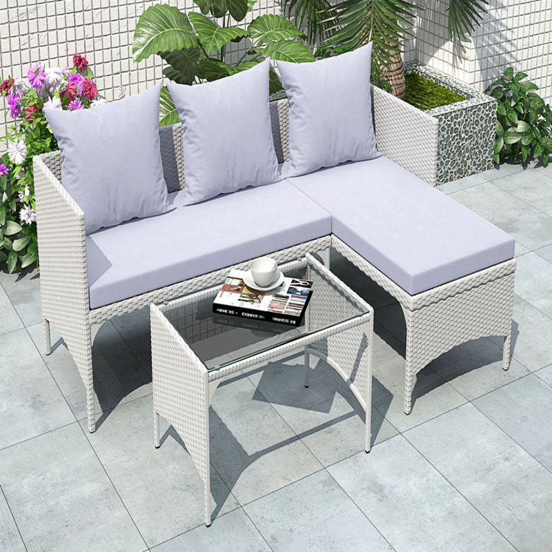 Conchita Polyethylene Wicker 3 - Person Seating Group with Cushions, Grey, Grey