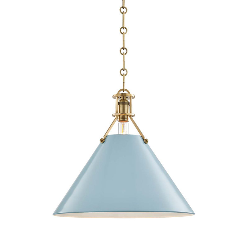 Painted No.2 Pendant by Mark D. Sikes, Blue Bird, 14.5" H x 16" W x 16" D, Aged Brass