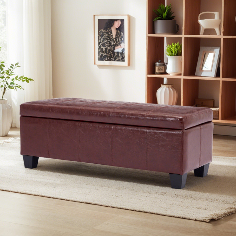 Rectangle Upholstered Storage Bench Ottoman&Stool, Brown