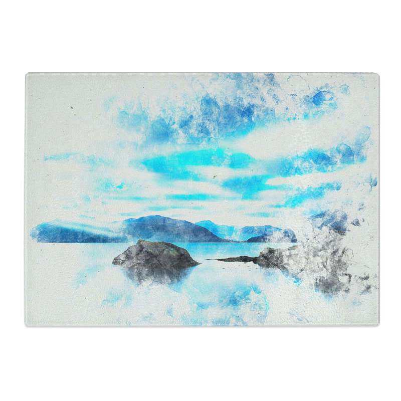 Tempered Glass View of Glencoe in Scotland Watercolour Chopping Board, 28.5 cm x 39 cm