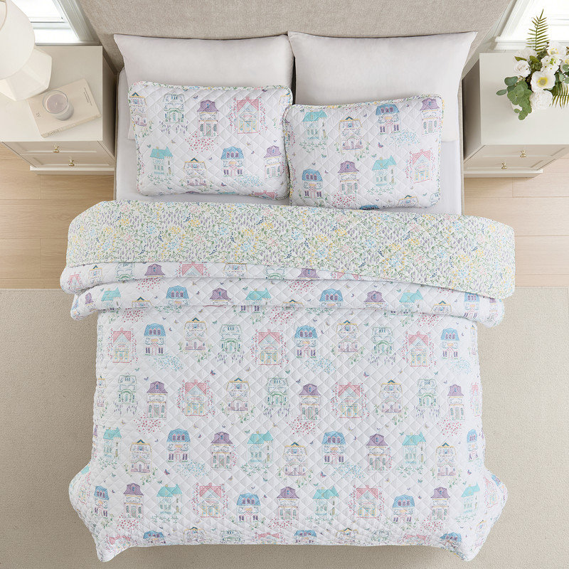 Lenox Spice Village 2-Piece Quilt Set, Light Blue, Twin/Twin XL, Twin/Twin XL, White