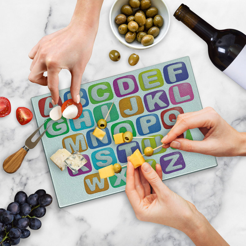 Ambesonne Letter Tempered Glass Cutting Board Colourful Alphabet Set Multicolor