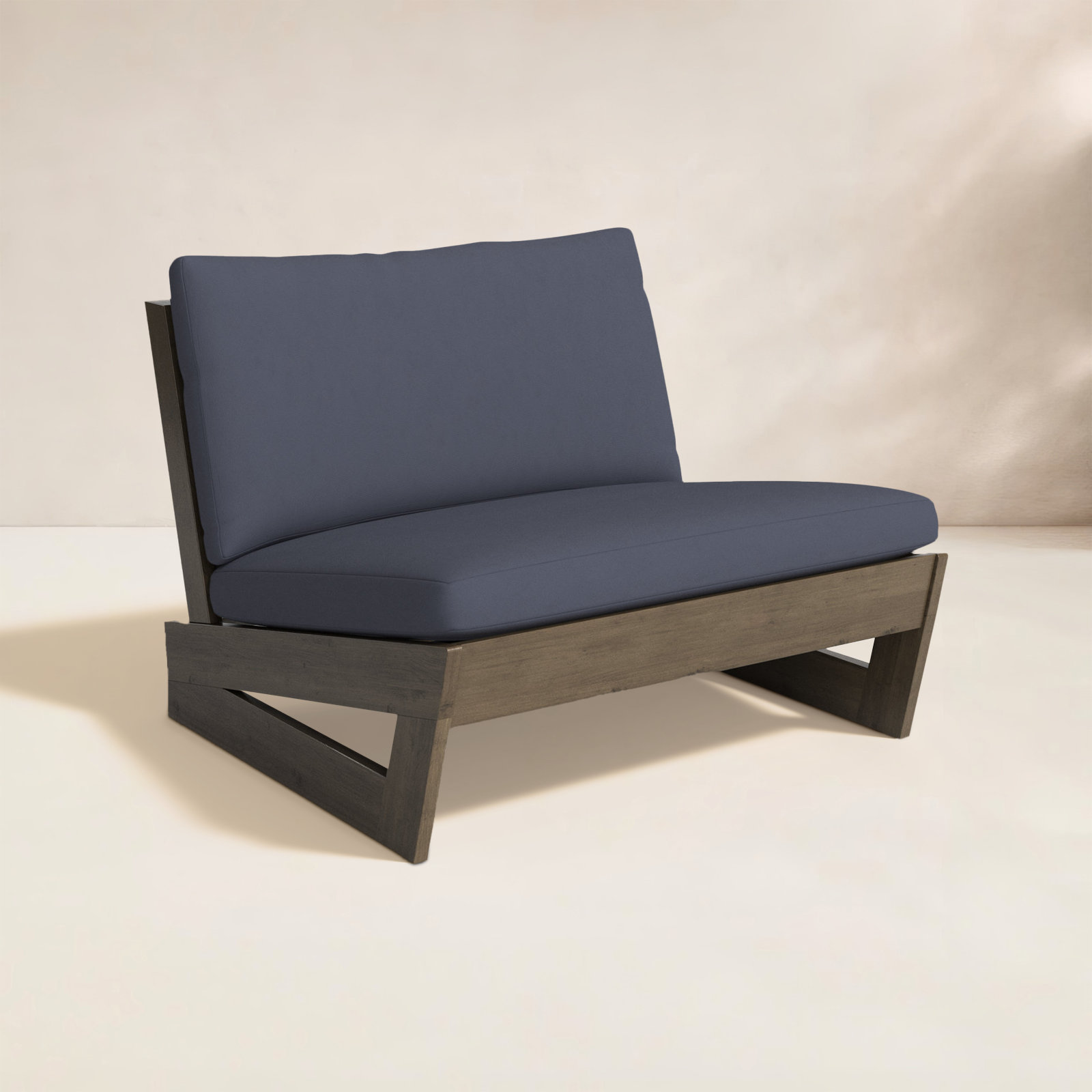 Louise Acacia Outdoor Armless Lounge Chair, Gray Frame/Dark Gray Cushion
