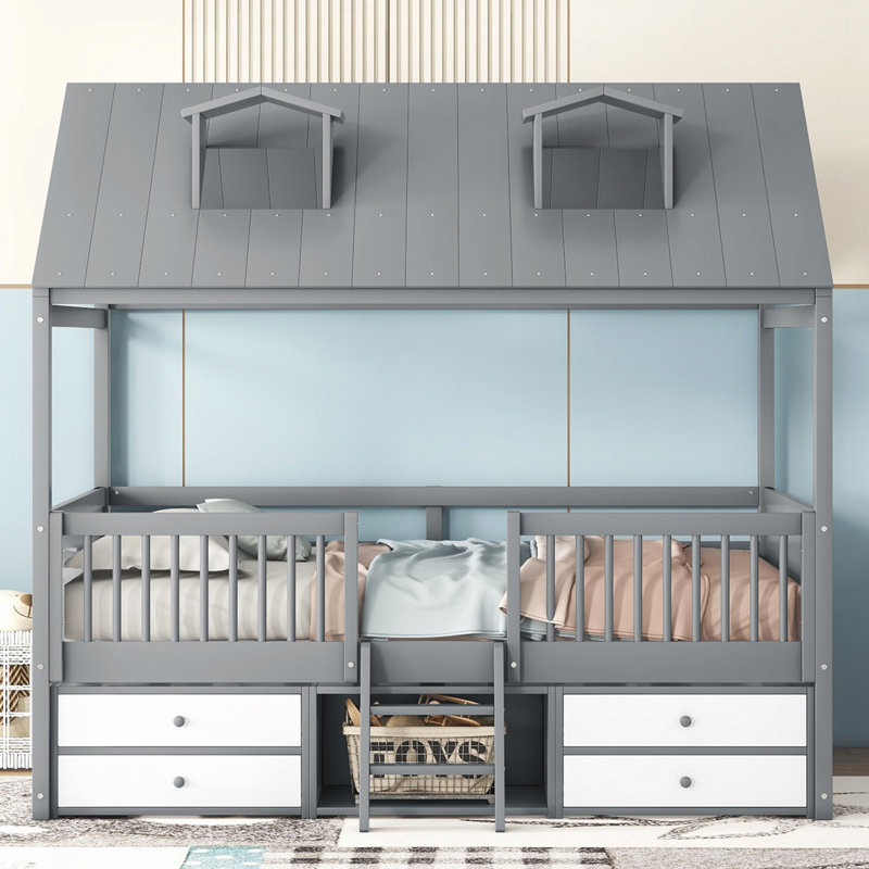 Structure de lit en bois, gris, Double