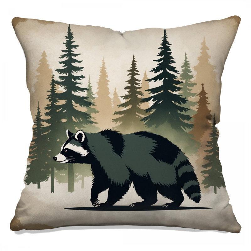 Coussins décoratifs Raccoon and Pine Trees, 16 x 16 pouces
