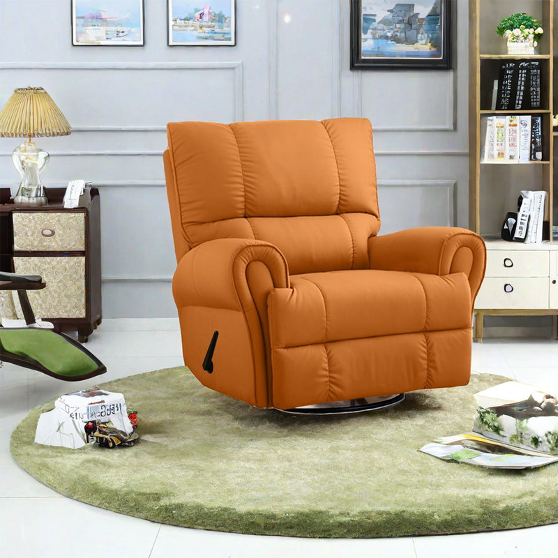 Enrrique Faux Leather Recliner, Orange Faux Leather