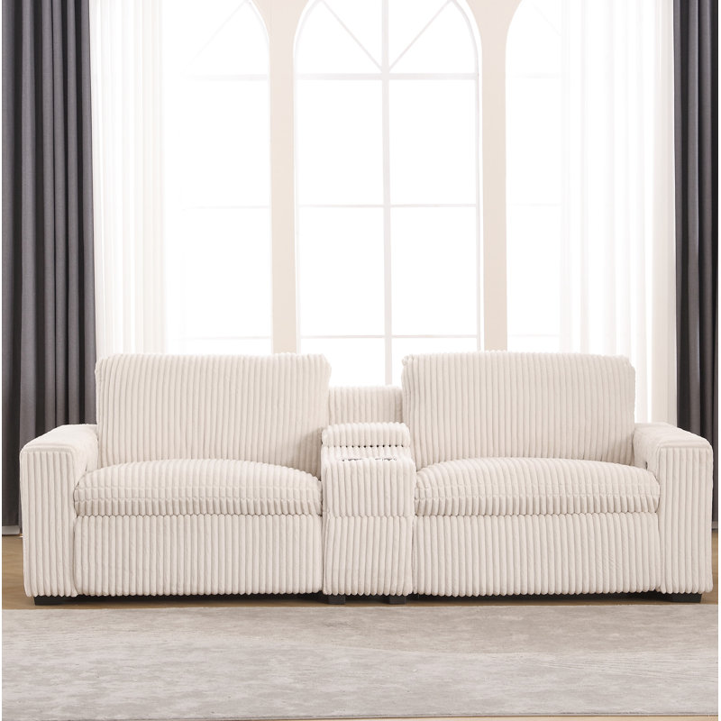 Annistyn 100'' Corduroy Power Reclining Loveseat Sofa, Alabaster White Corduroy