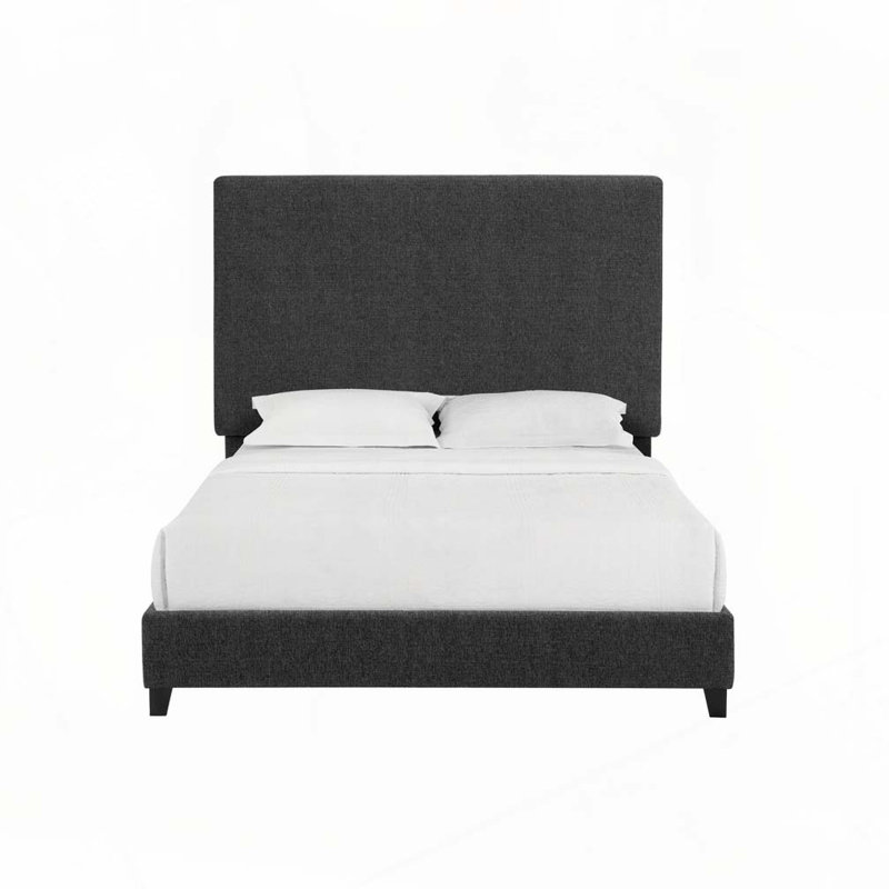 Lit plateforme tapissier Boucle, Gris, Grand lit