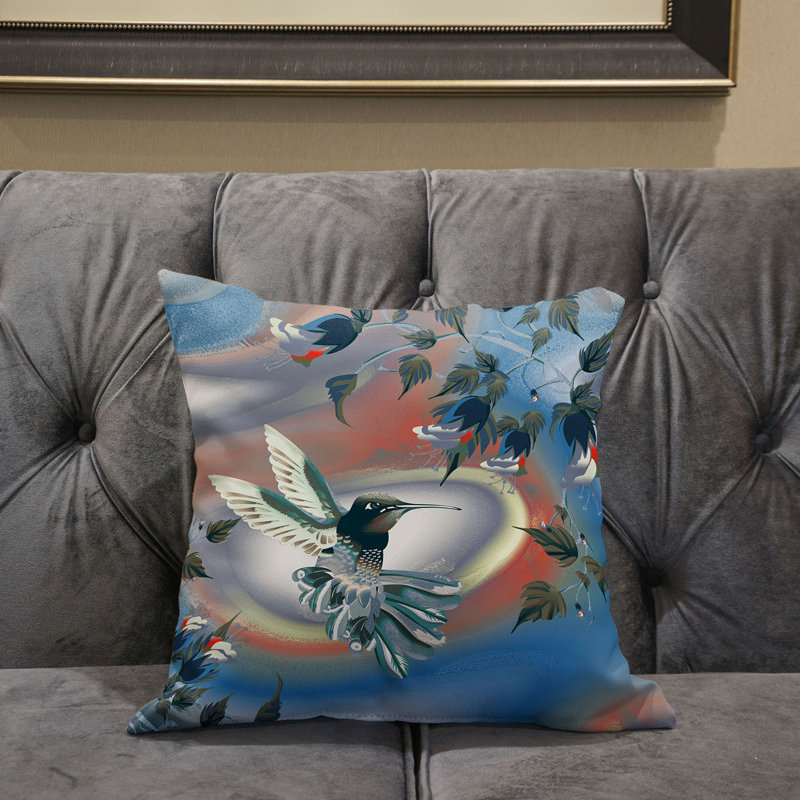 Housse de coussin en polyester pour l'intérieur et l'extérieur, 26 po x 26 po, Gris / orange / bleu