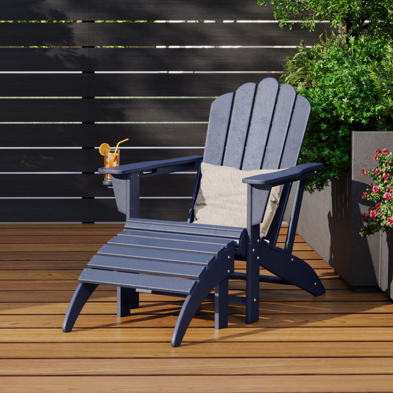 Chaise Adirondack en poly tout temps avec repose-pieds Lucus, Navy