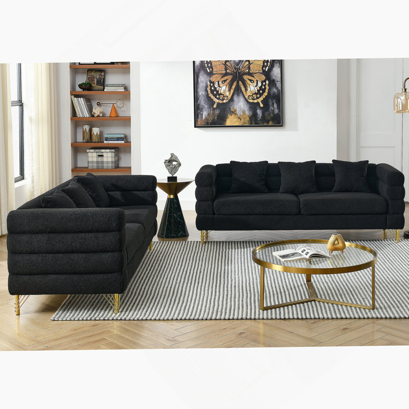 3-Seater + 3-Seater Combination Sofa.BLACK Teddy