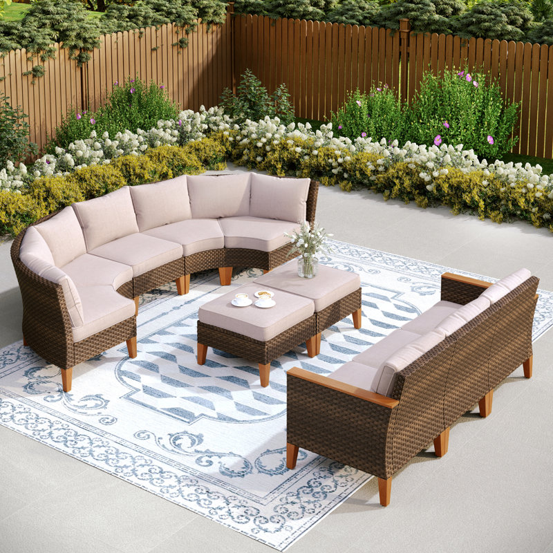Ensemble de meubles de patio en osier 10 pièces Argyri, Beige