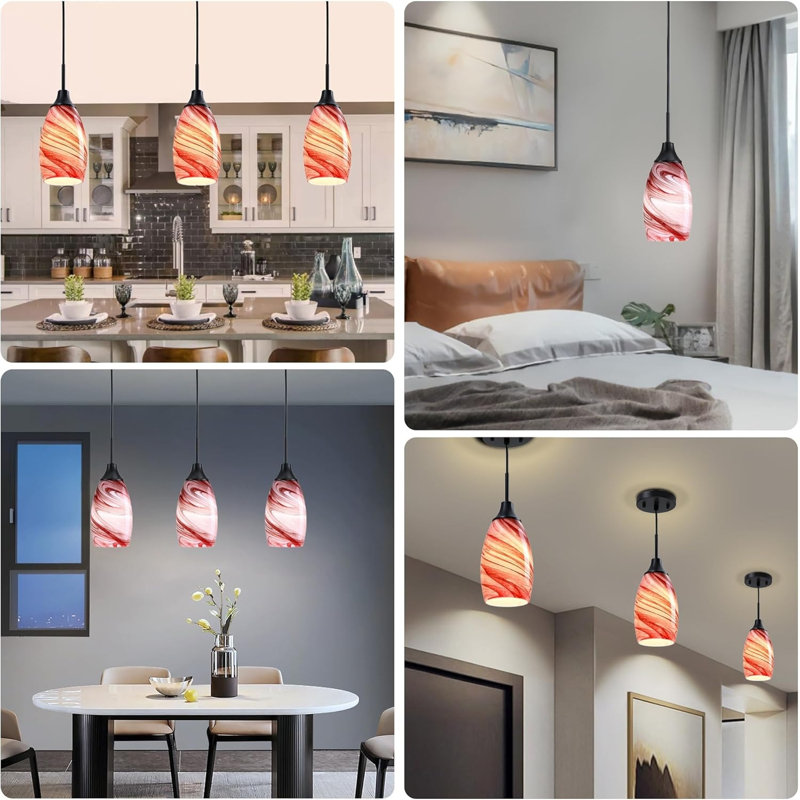 Ensemble de 3 mini-luminaires suspendus en verre bourgogne rouge