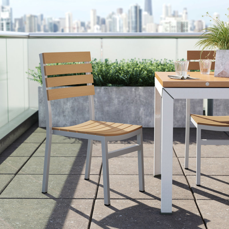 Vienna Premium All-Weather Wicker Outdoor Stacking Dining Side Chair, Teak