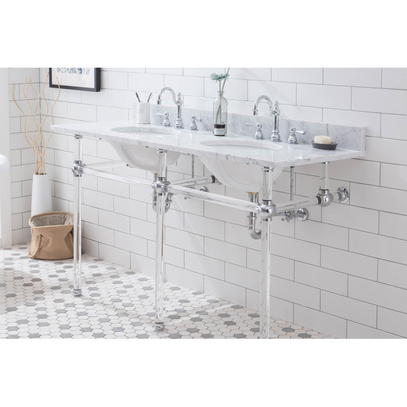 Ellie 33" Tall Stone Oval Console Bathroom Vanity with Faucet and Overflow, Chrome