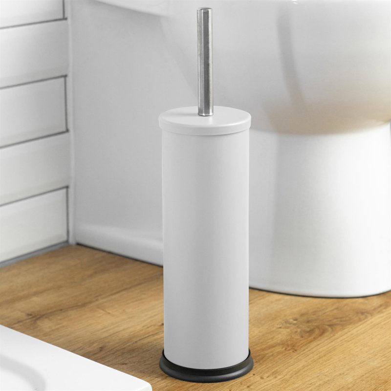 Harbour Housewares - Round Toilet Brush and Holder - Toilet Cleaning Brush Set with Non Slip Base, Matte White