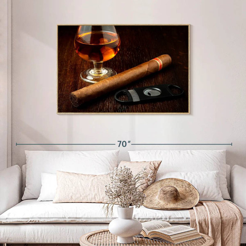 Glass Of Rum, 46" X 31", Floating Frame Natural Wood