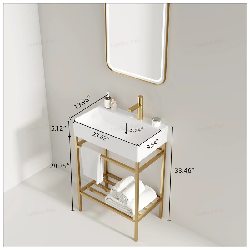 Meuble-lavabo autoportant de 24 po avec lavabo rectangulaire en céramique et tablette de rangement