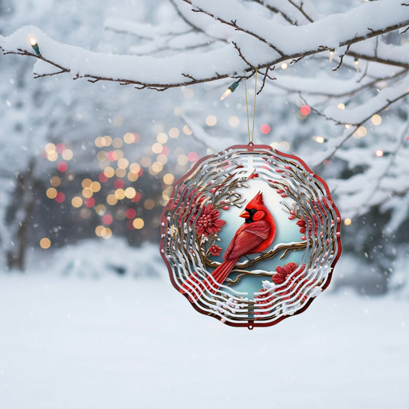 Décoration de jardin oiseau rouge en métal avec pin et cardinal rouge