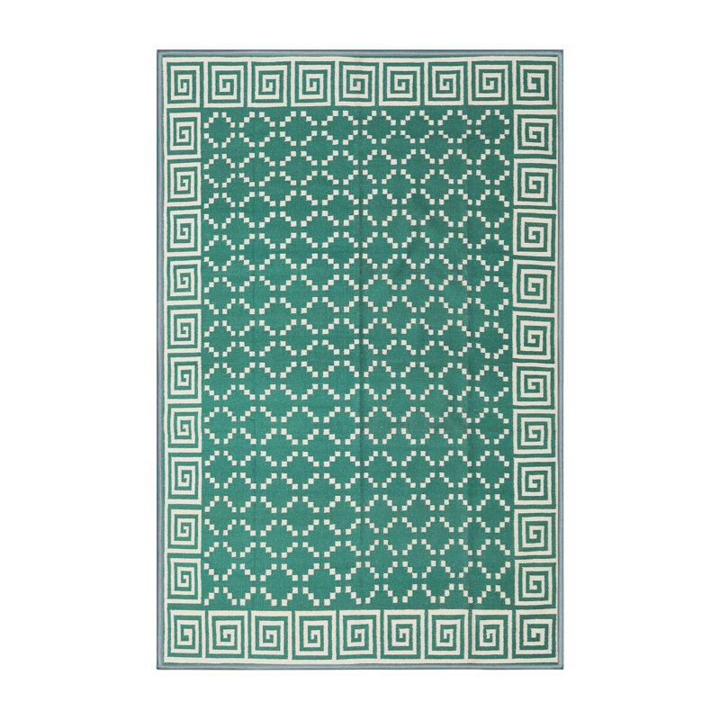 Tapis blanc/vert contemporain, Rectangle 3 pi x 5 pi