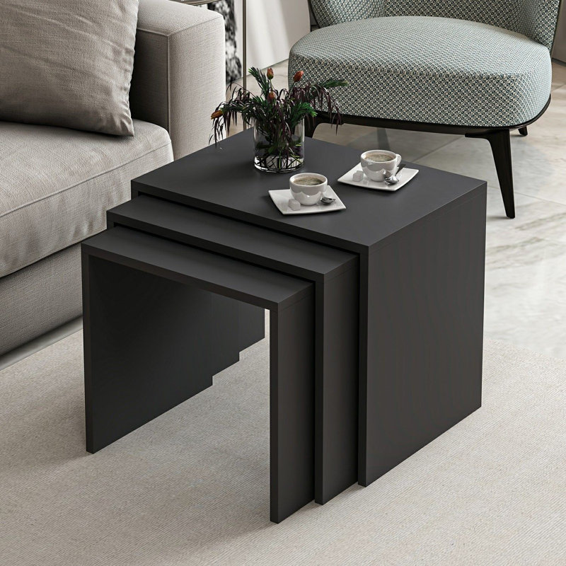 Nesting Table Set (3 Pieces), Anthracite, 21.7 x 18.5 x 15.7 inches | 100% Melamine Coated Particle Board, Thickness: 0.7 inches | Stylish & Functional for Living Room or Office, Space-Saving Design, Durable & Elegant