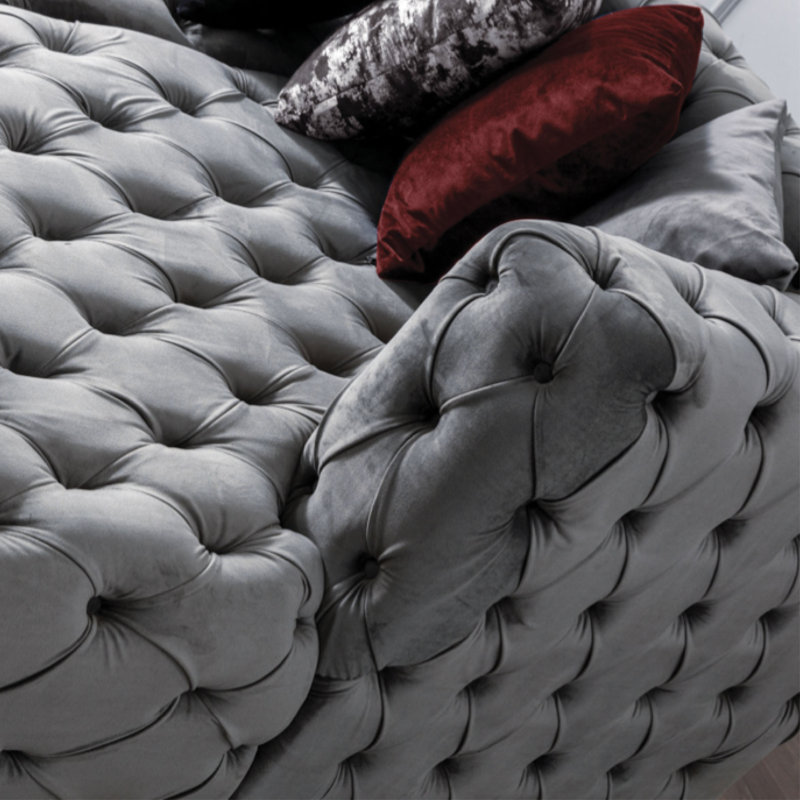 Canapé et méridienne Verble, Velours gris, Gris