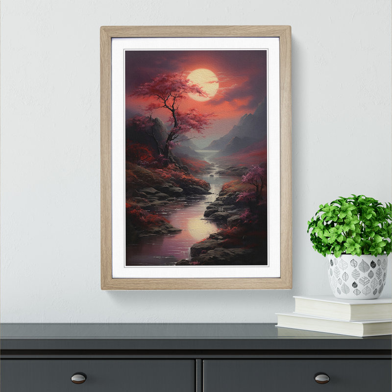 Landscape Romanticism - Single Picture Frame Print on Wood, 46cm H x 34cm W x 2cm D, Oak 
