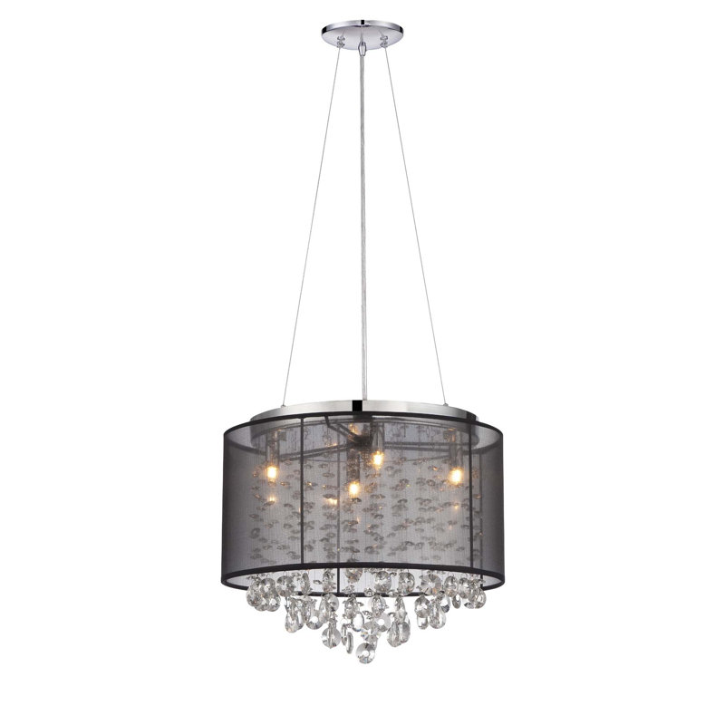 Riverside Drive 6-Light Drum Pendant, 14.5" H x 16.5" W x 16.5" D, 4, Black