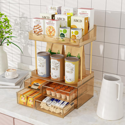 4-Tier Acrylic Makeup Organizer with 4 Storage Drawers, Multi-Purpose Countertop Cosmetic Storage Caddy for Skincare, Perfumes and Lipsticks, Suitable for Bathroom, Dresser and Office Surfaces