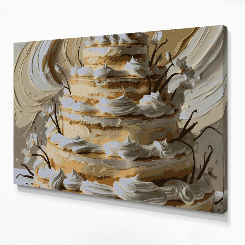 Desserts Vanilla cake Beige Canvas Wall Art