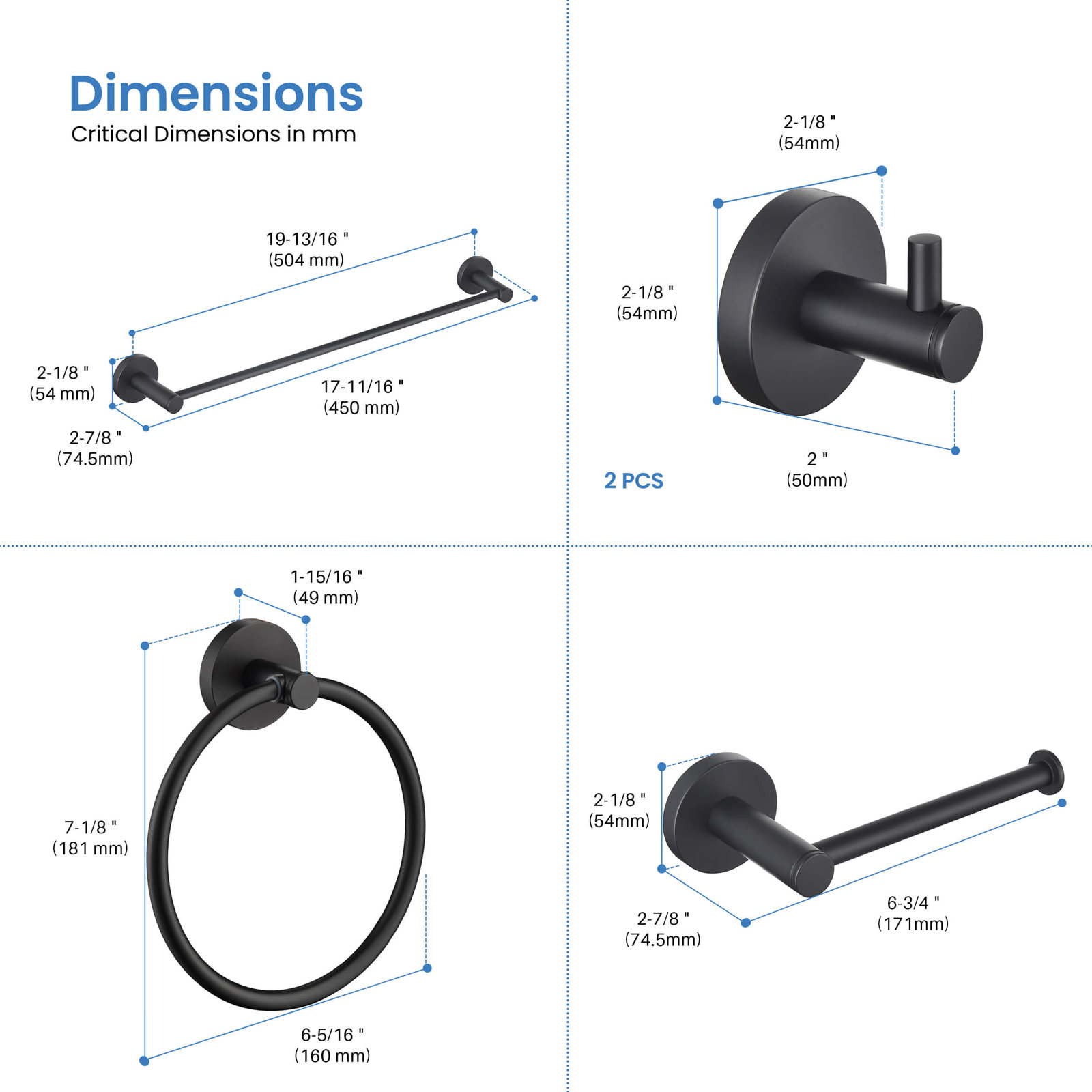 Circular 5-Piece Bathroom Hardware Set, Matte Black