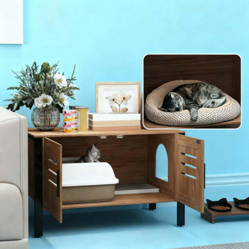 Enceinte de litière pour chat avec pieds hauts