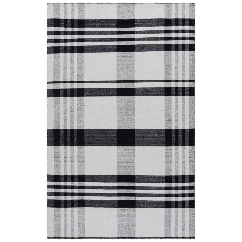 Striped Kilim 902 Hand Loomed 80% Wool; 20% Cotton Plaid Rug, Rectangle 8' x 10'