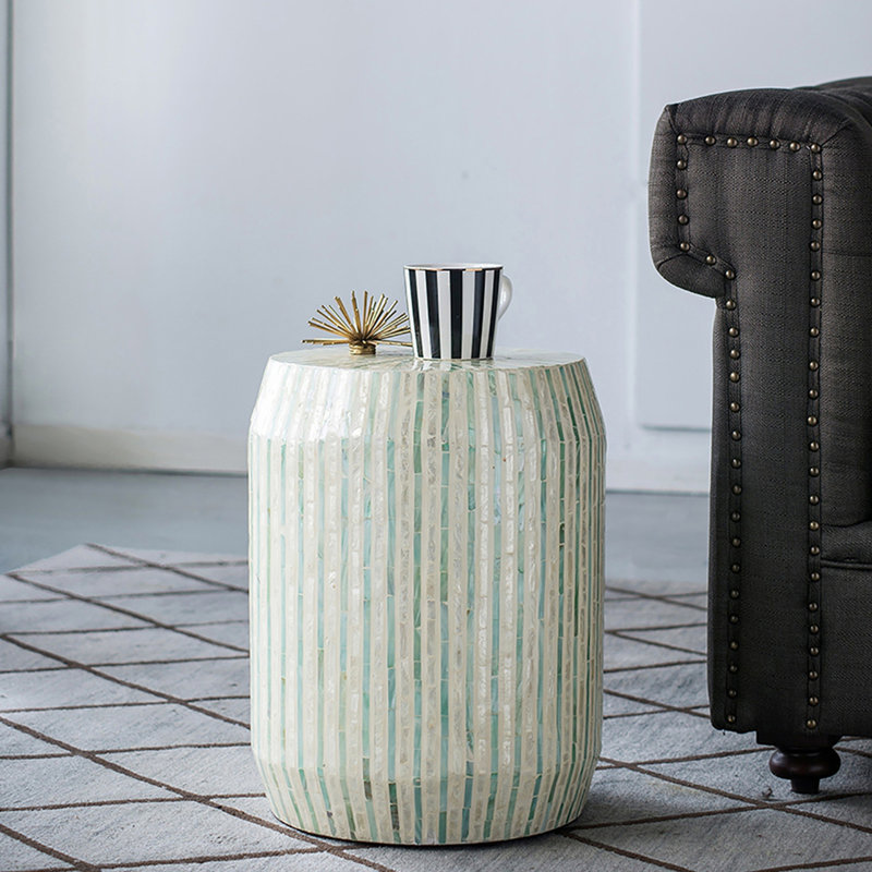 Tabouret d'appoint cylindrique crème et vert