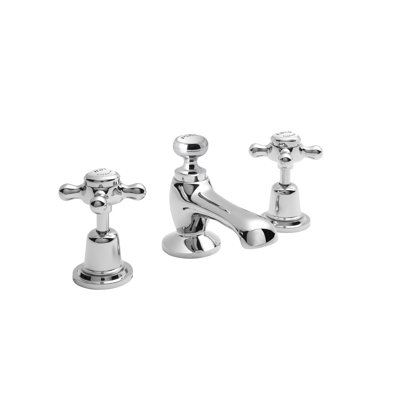 Solid Brass 3 Hole Deck Pillar Taps with Waste