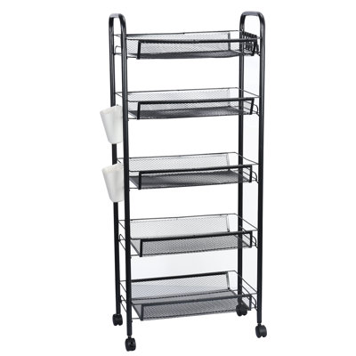 Panier de rangement pour fruits et légumes, panier de rangement empilable en métal à 5 niveaux avec roulettes à 360 degrés, panier de rangement pour fruits et légumes pour la cuisine, le garde-manger et la salle de bain