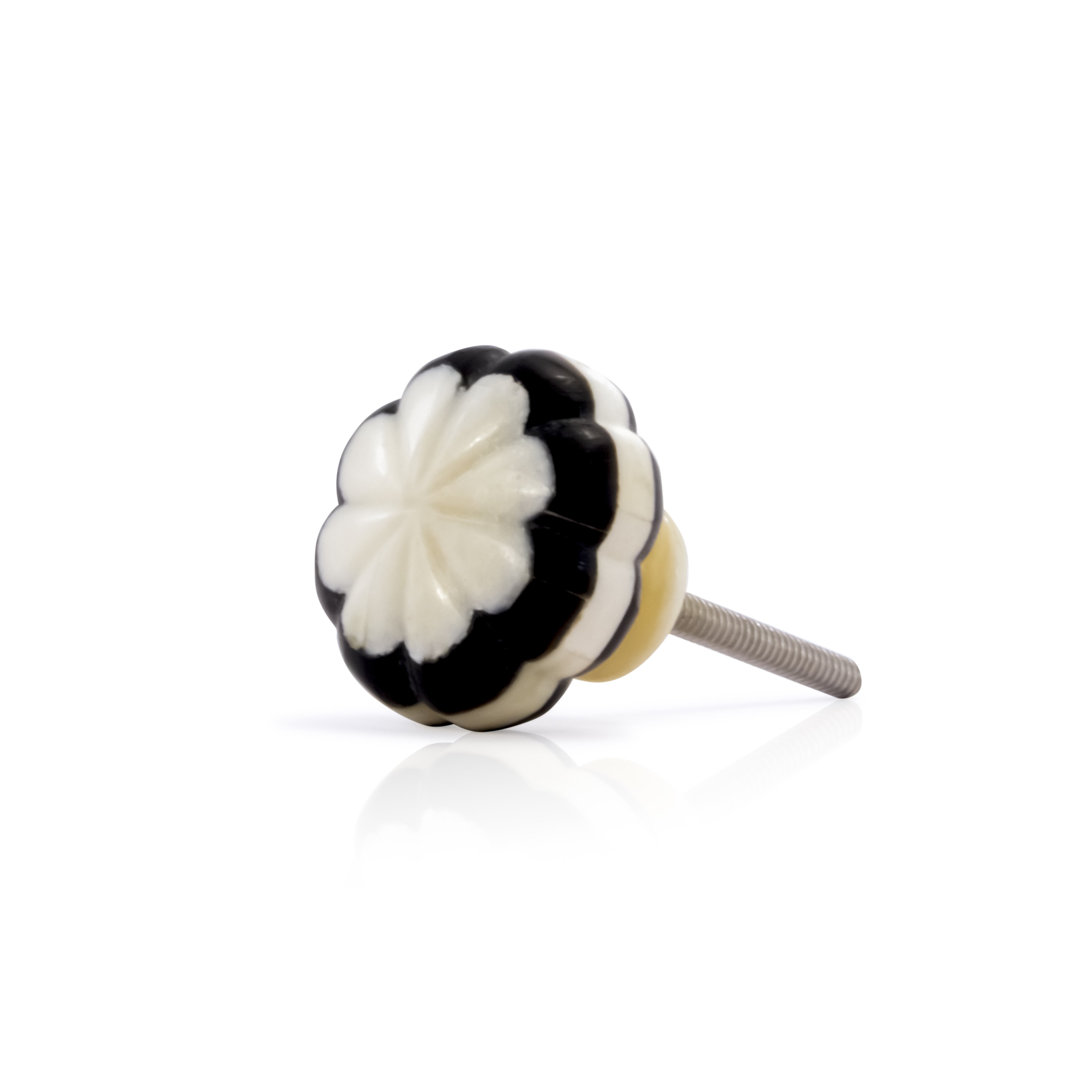 Melon Shape 1-1/2 in. (38mm) Black & Cream Ceramic Knob Mascot Hardware