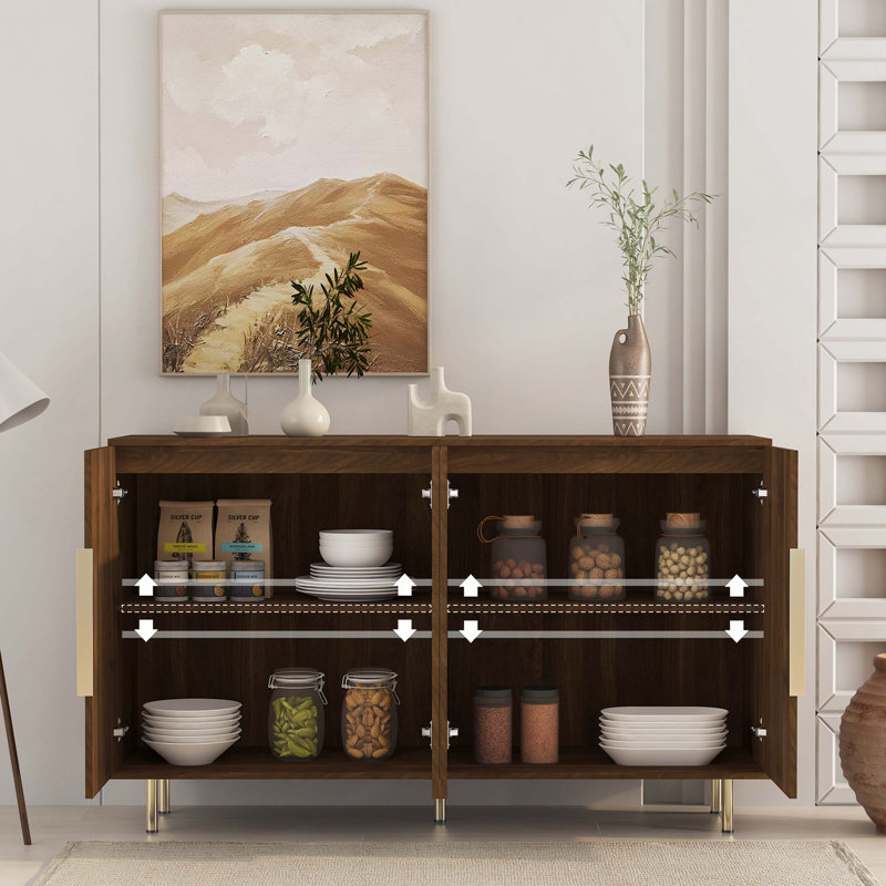 Fluted Buffet Accent Cabinet With Adjustable Shelves, Brown