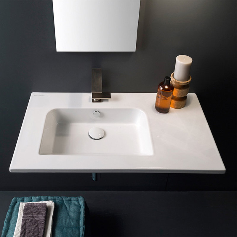 Scarabeo By Nameeks 18.5'' Glossy White Ceramic Rectangular Bathroom Sink with Overflow, One Hole