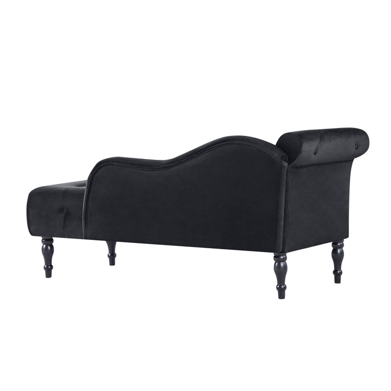 Pieds en velours 60,6 "capitonnés avec garniture cloutée et pieds en bois massif avec 1 coussin, Noir