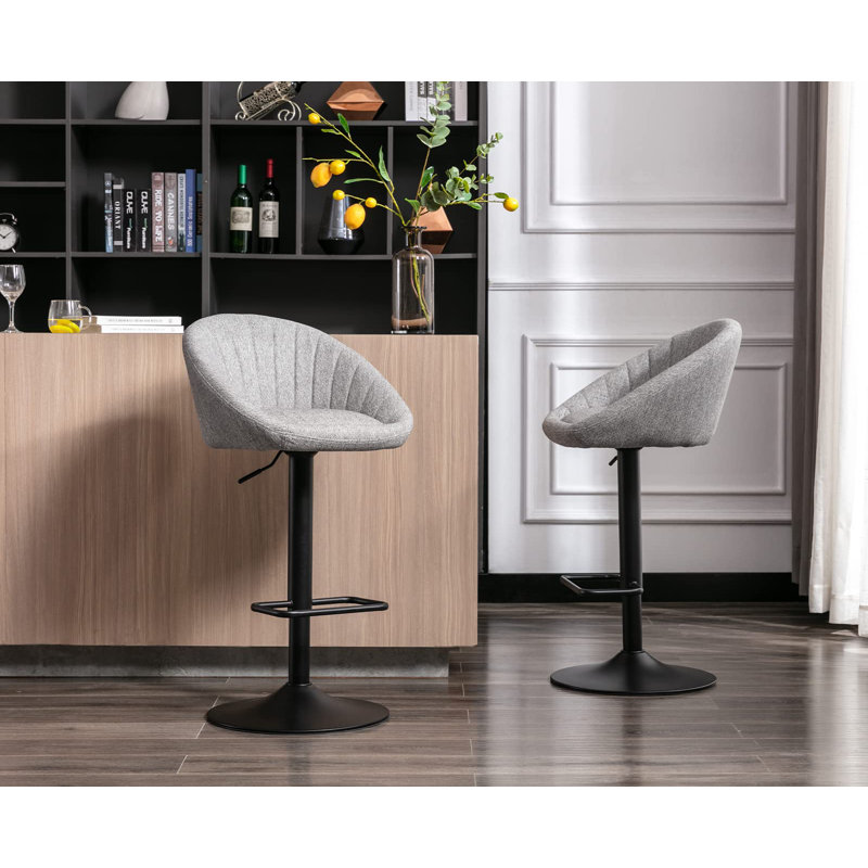 Collinsville Upholstered Adjustable Height Bar Stool, Grey/Brown/Blue