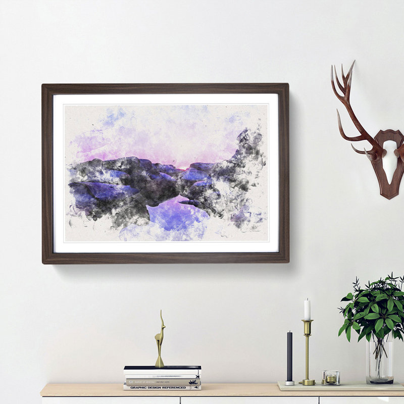 Purple Sunset in Peace Island - Picture Frame Graphic Art Print, 24cm H x 33cm W x 2cm D, Walnut Framed