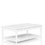 Table basse blanche de style décontracté avec 2 tiroirs, 2 compartiments de rangement en bois massif et aspect transitionnel
