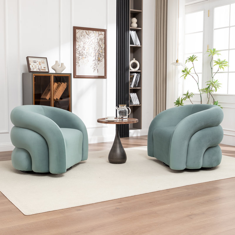 Coyle Upholstered Swivel Barrel Chair, Blue