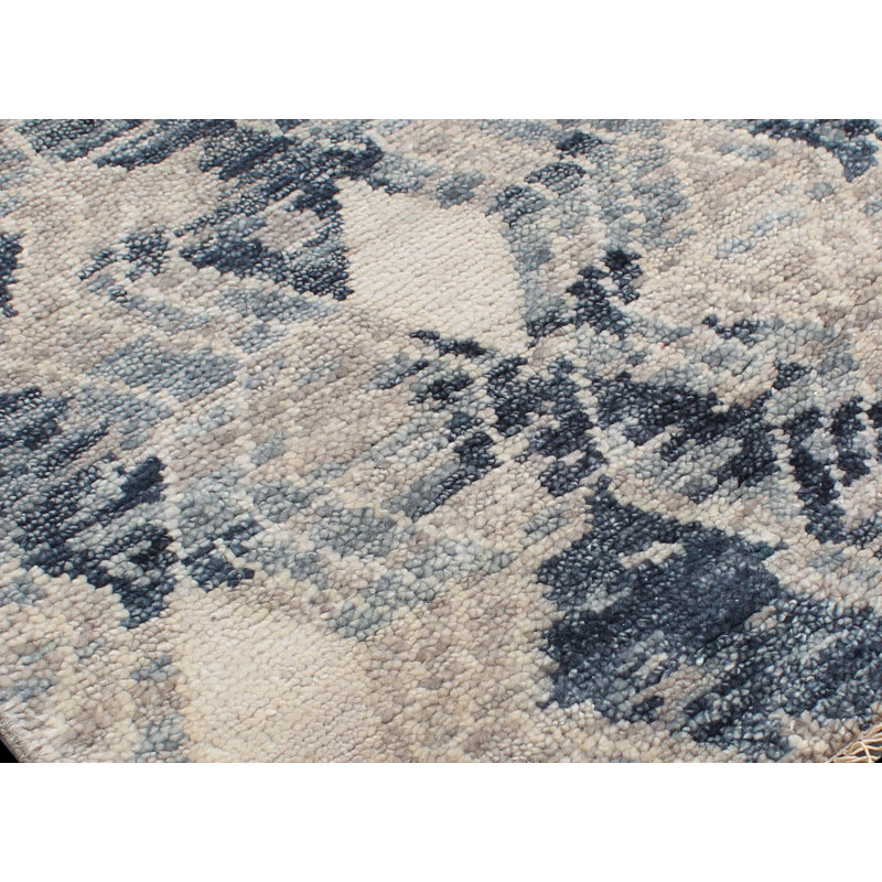 Wool Geometric Area Rug in Blue, Rectangle 6' x 9'