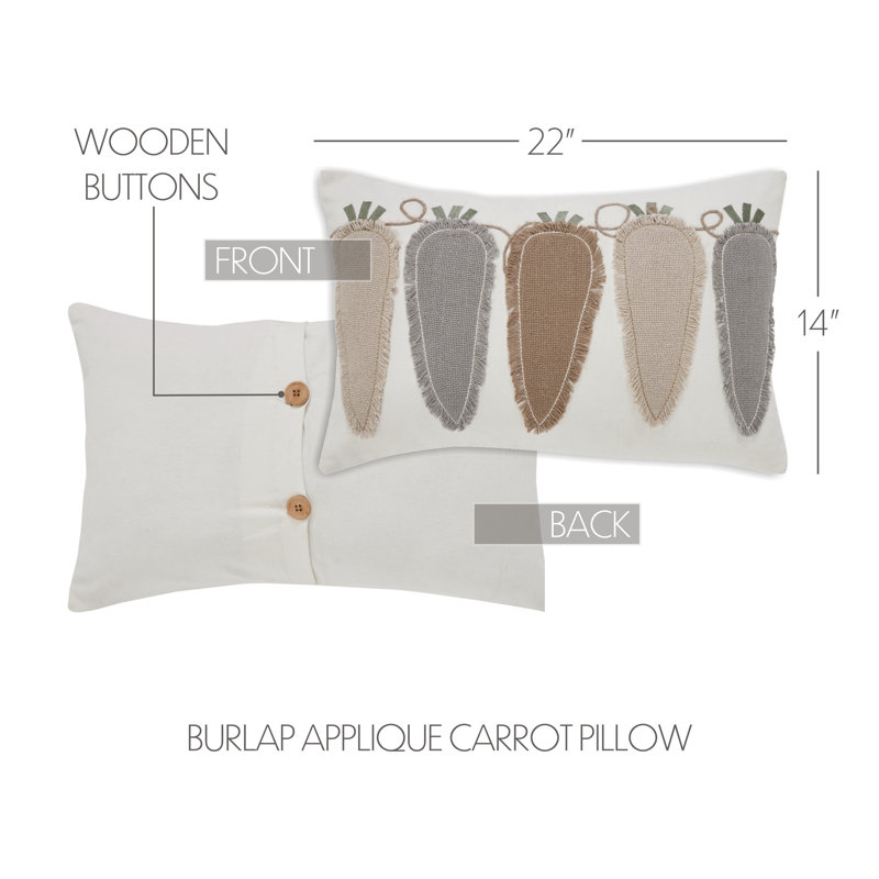 Natural Creme Cotton Burlap Embroidered Rectangle Throw Pillow