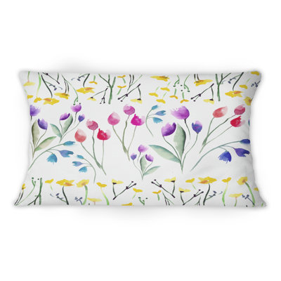 Coussin décoratif imprimé à motif de fleurs sauvages jaunes et rouges, roses et violettes