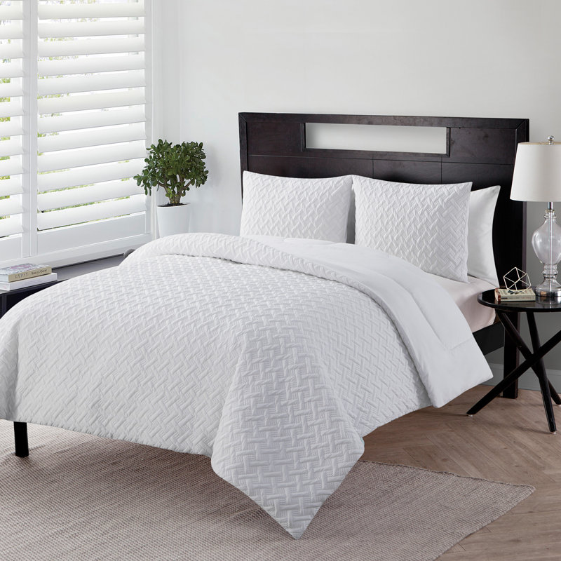 Ensemble d'édredon embossé 2 pièces Nina II, Blanc, Édredon double / grand + 2 taies décoratives sta